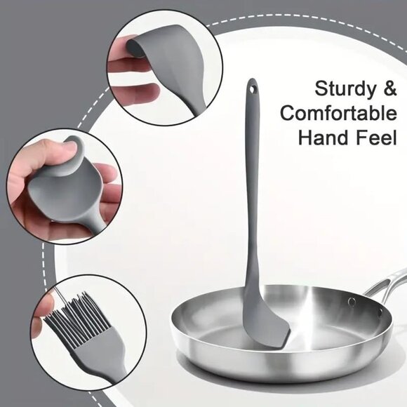 6 Pieces Silicone Spatula Set Food Grade Rubber Spatula Ergonomic Grip Blue - Picture 3 of 4